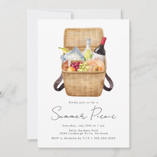 Moderne Wasserfarben Sommer Picnic Einladung (Vorderseite)