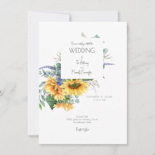 Moderne Wasserfarben Sonnenblumen Bouquet Wedding Einladung (Vorderseite)
