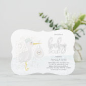 Moderne Wasserfarben Stork Baby Dusche Einladung (Stehend Vorderseite)