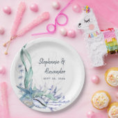 Moderne Wasserfarben Strand - Muscheln Hochzeit Pappteller (Party)