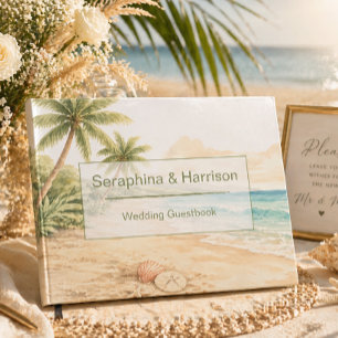 Moderne Wasserfarben Strand Ziel Hochzeit Gästebuch