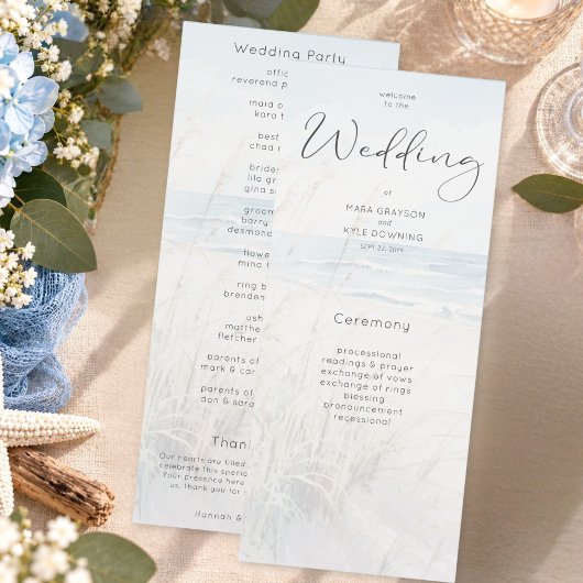 Moderne Wasserfarben-Strandhochzeitsprogramm am Me