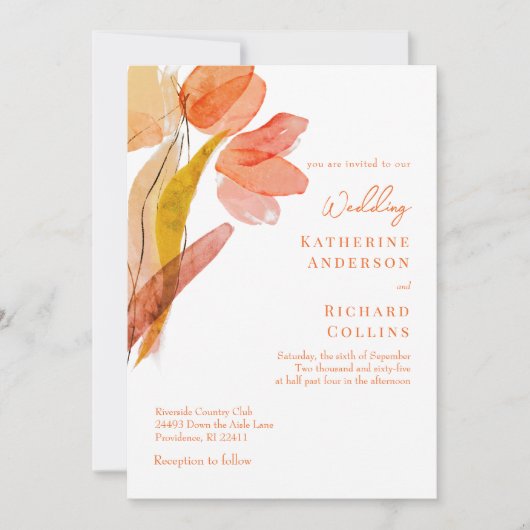 Moderne Wasserfarben Tulips Orange Wedding Einladung (Vorderseite)