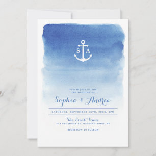 Moderne Wasserfarben Wasseranker Hochzeit Einladung