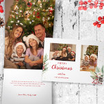 Moderne Wasserfarben Weihnachten Botanisches Zwei- Dreifach Gefaltete Urlaubskarte<br><div class="desc">Moderne,  saubere Zwei-Foto-Vorlage mit Aquarellwein Weihnachtsbotanicals und subtilen goldenen Glitzern.</div>