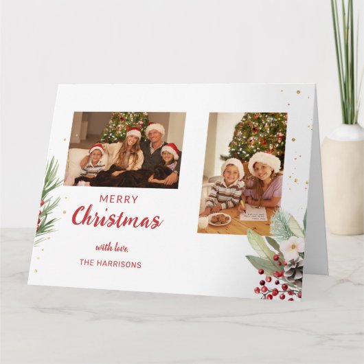 Moderne Wasserfarben Weihnachten Botanisches Zwei- Karte (Vorderseite)