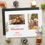 Moderne Wasserfarben Weihnachten Botanisches Zwei- Magnetkarte<br><div class="desc">Moderne,  saubere Zwei-Foto-Vorlage mit Aquarellwein Weihnachtsbotanicals und subtilen goldenen Glitzern.</div>