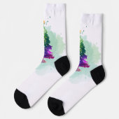 Moderne Wasserfarben-Weihnachtsbaum bunt Socken (Linkes Detail)