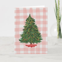 Moderne Wasserfarben-Weihnachtsbaum-Pink-Gingham-K