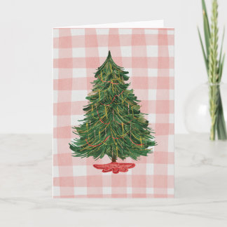 Moderne Wasserfarben-Weihnachtsbaum-Pink-Gingham-K Karte