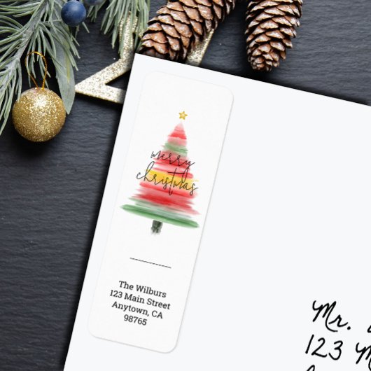Moderne Wasserfarben-Weihnachtsbaum-Rücksendeadres