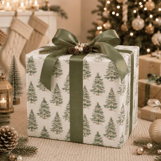 Moderne Wasserfarben-Weihnachtsbaum-Verpackungspap Geschenkpapier