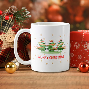 Moderne Wasserfarben-Weihnachtsbäume – Frohe Weihn Kaffeetasse