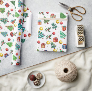 Moderne Wasserfarben Weihnachtsgeschenke Grüne Bäu Geschenkpapier