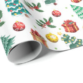 Moderne Wasserfarben Weihnachtsgeschenke Grüne Bäu Geschenkpapier (Rolleneckpunkt)