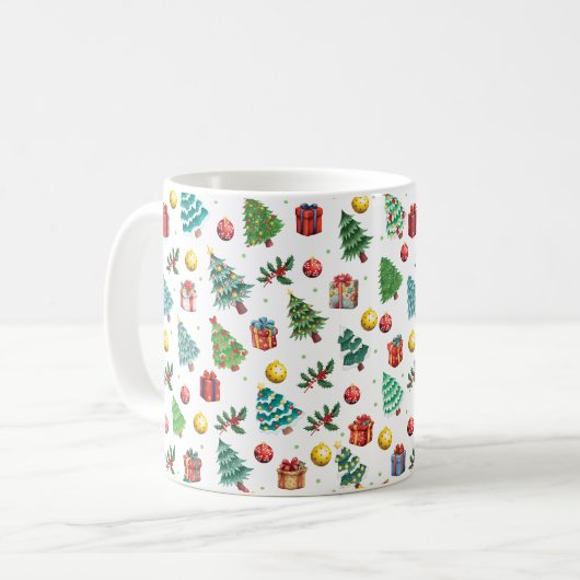 Moderne Wasserfarben Weihnachtsgeschenke Grüne Bäu Kaffeetasse (Vorderseite Links)