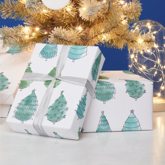 Moderne Wasserfarben Weihnachtsgrün Pine Trees Geschenkpapier (Feiertage)