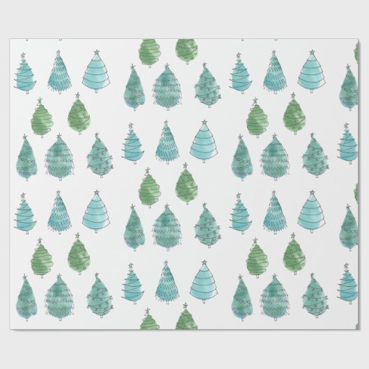 Moderne Wasserfarben Weihnachtsgrün Pine Trees Geschenkpapier (Flach)