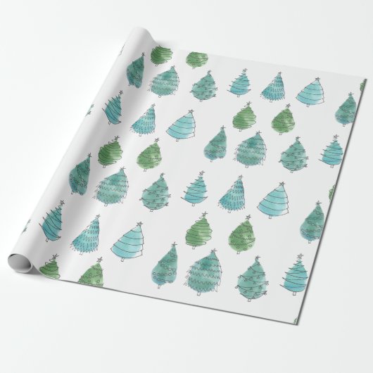 Moderne Wasserfarben Weihnachtsgrün Pine Trees Geschenkpapier (Ungerollt)