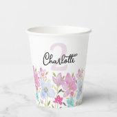 Moderne Wasserfarben-Wildblumen monogrammiert Pappbecher (Rückseite)