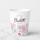 Moderne Wasserfarben-Wildblumen monogrammiert Pappbecher (Vorderseite)