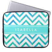 Moderne Wasserfarben Zickzack Muster Blau und Weiß Laptopschutzhülle (Vorderseite)