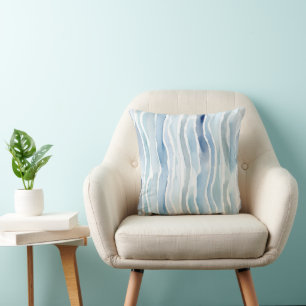 Moderne Wasserfarbene Blaustreifenmuster Kissen