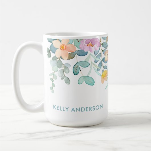 Moderne Wasserfarbenflora Girly Tropical Deco Kaffeetasse (Links)