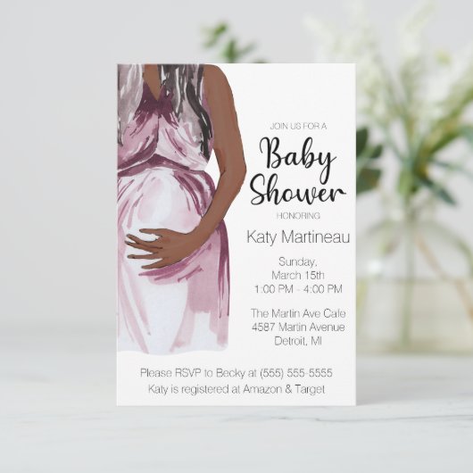 Moderne Wasserfarbenwärterin Mutter Babydusche Einladung (Stehend Vorderseite)