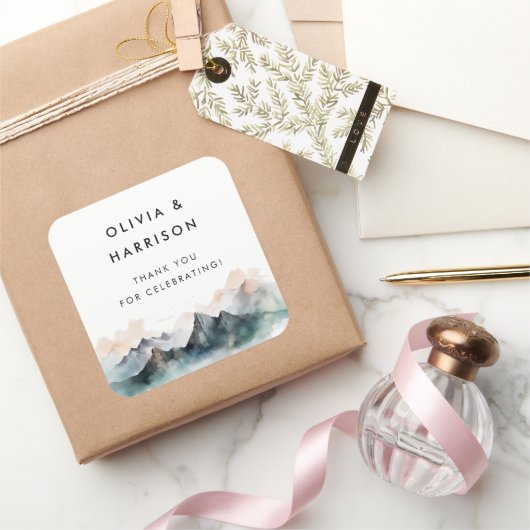 Moderne Wasserfarbenwelt Hochzeit Quadratischer Aufkleber (Schenken)