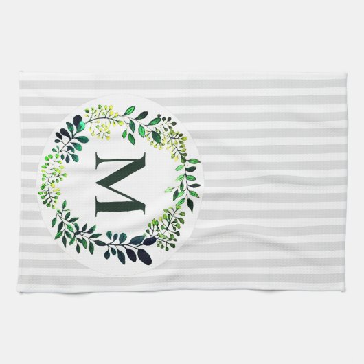 Moderne Wasserfarbenwelt & Streifen | MIT MONOGRAM Geschirrtuch (Horizontal)