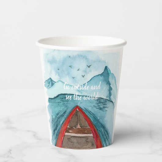 Moderne Wasserfarbenwelt - Weltangebot Pappbecher (Rückseite)