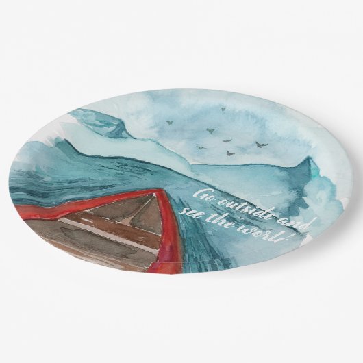 Moderne Wasserfarbenwelt - Weltangebot Pappteller (Schrägansicht)