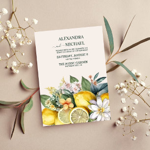 Moderne Wasserfarbenzitrus Lemon Hochzeit Einladung