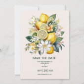 Moderne Wasserfarbenzitrus Lemon Hochzeit Save The Date (Vorderseite)
