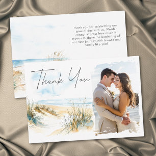 Moderne Wasserfarbfoto-Hochzeit am Strand Dankeskarte