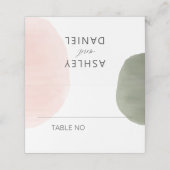 Moderne Wasserfarbkreise Hochzeitsszeitszenen Tisc Platzkarte (Außenseite Aufgefaltet)