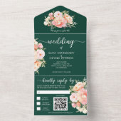 Moderne Wasserhärtenpeony Emerald QR Code Hochzeit All In One Einladung (Innen)