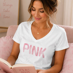 Moderne Wassermalerei Rosa auf Weiß T-Shirt