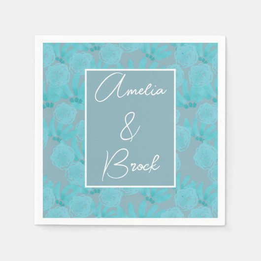Moderne Watercolor Aquamarin Blue Floral Design Ho Serviette (Vorderseite)