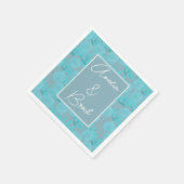 Moderne Watercolor Aquamarin Blue Floral Design Ho Serviette (Ecke)