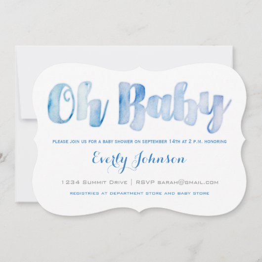 Moderne Watercolor Baby Boy Shower Einladungen (Vorderseite)