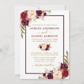 Moderne Watercolor Burgundy Floral Wedding Gold Einladung (Vorderseite)