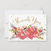 Moderne Watercolor-danken der BlumengoldGlitzer Dankeskarte (Vorderseite)