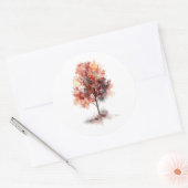 Moderne Watercolor Fall Tree Foliage Hochzeit Runder Aufkleber (Umschlag)
