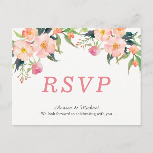 Moderne Watercolor Floral Wedding RSVP Postcard Einladungspostkarte (Vorderseite)