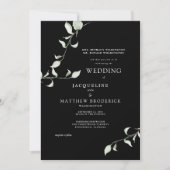 Moderne Watercolor Foliage Black Wedding Einladung (Vorderseite)