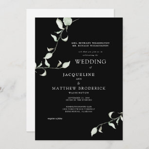 Moderne Watercolor Foliage Black Wedding Einladung