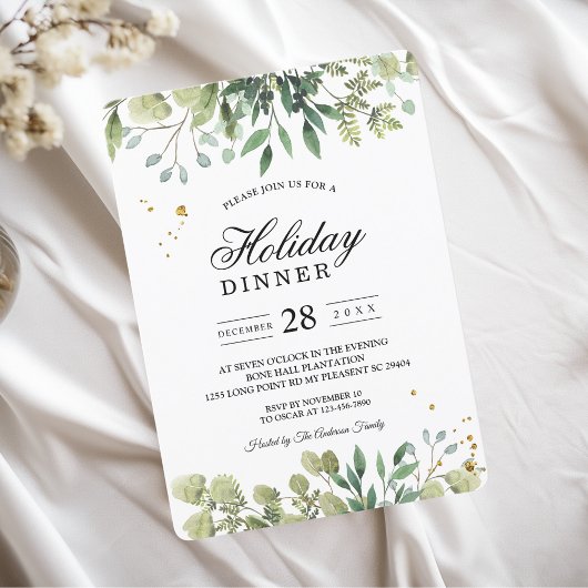 Moderne Watercolor Green Blätter Branch Einladung