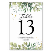 Moderne Watercolor Green Blätter Branch Tischnummer (Rückseite)
